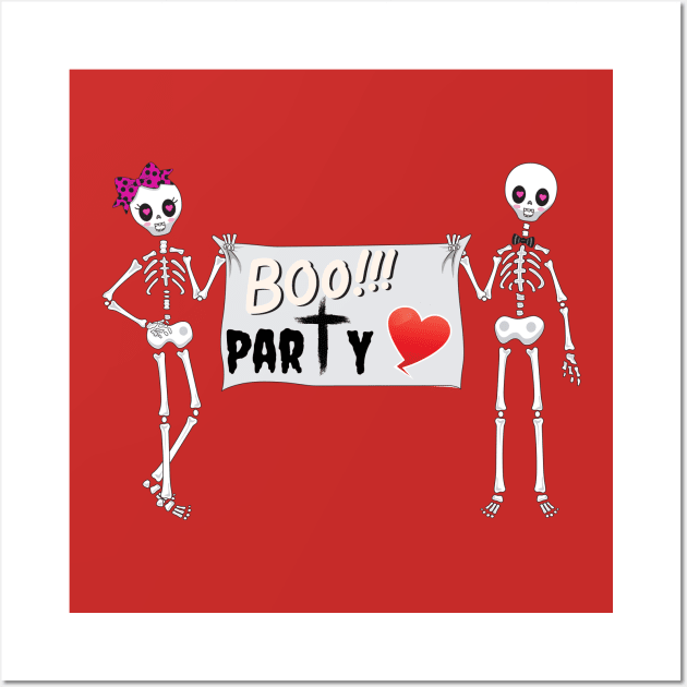 BOO PARTY Skeletons couple - Halloween Wall Art by O.M design